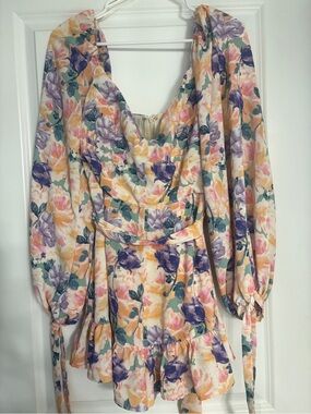 Luxxel Floral Mini Shorts in Purple, Peach & Green